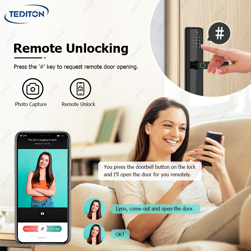 Tediton Fingerprint Lock For Home Security waterproof Keyless digital Sdk Aluminum Alloy Biometric Smart Door Lock with Camera