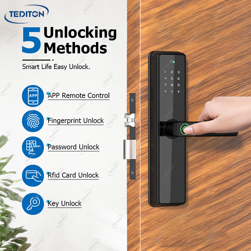 Tediton Fingerprint Lock For Home Security waterproof Keyless digital Sdk Aluminum Alloy Biometric Smart Door Lock with Camera