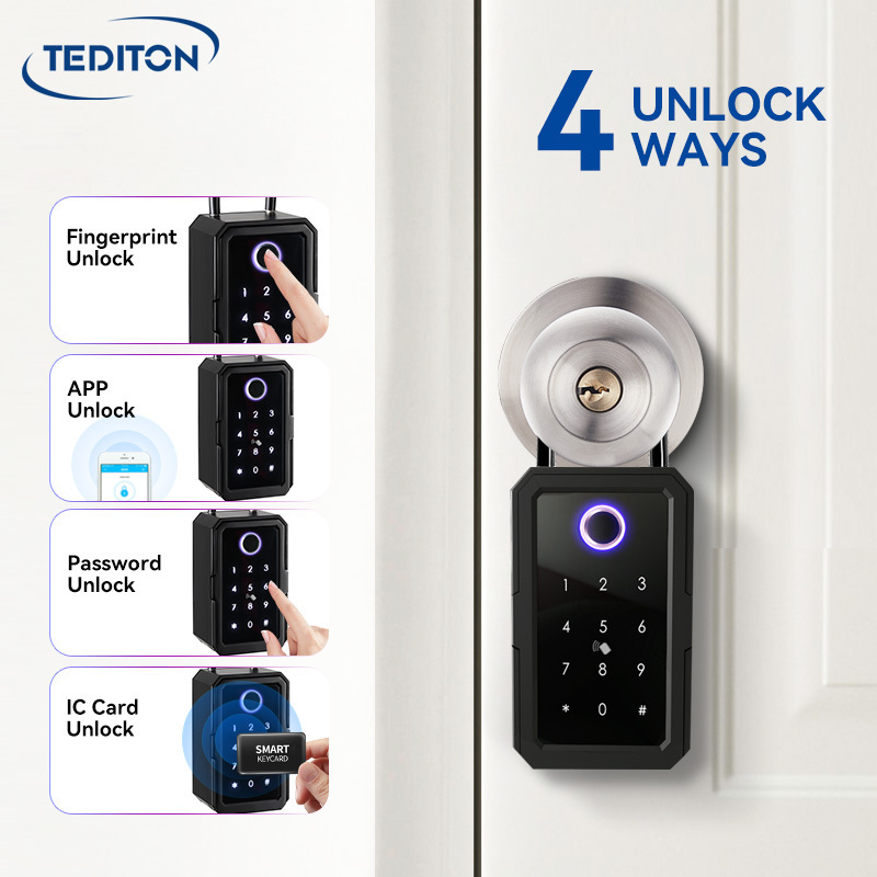 Tediton Tuya App Waterproof Outdoor Wall Mounted Strong Fingerprint Code Smart Key Lock Box