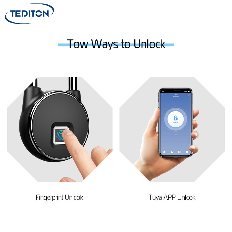 Tediton 2024 Intelligent Waterproof Outdoor Tuya Smart USB Charging Keyless Smart Fingerprint Padlock