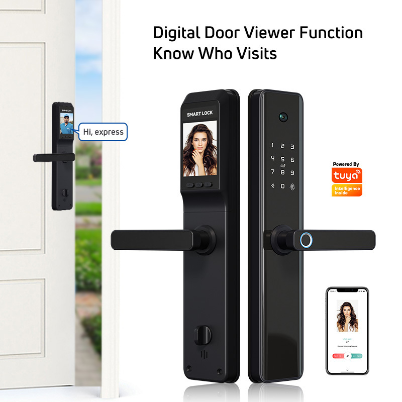 Tediton Safety Cat Eyes Camera View Electric Digital Big Gate Tuya Wifi Fingerprint Smart Door Lock