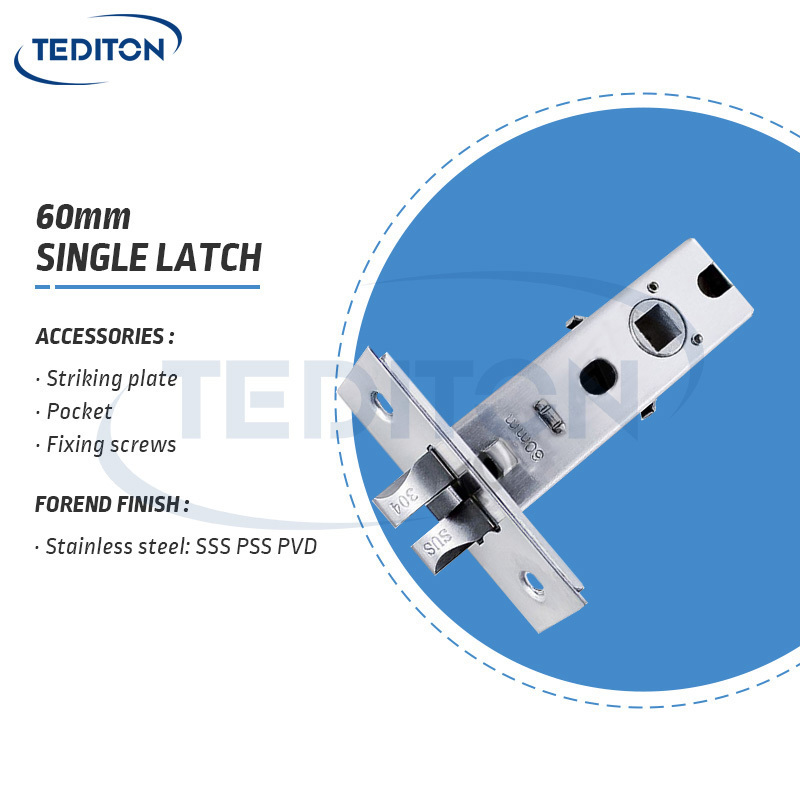 Tediton Factory Price 60# Single Latch Mortise Stainless Steel Lock Body for Wooden Steel door