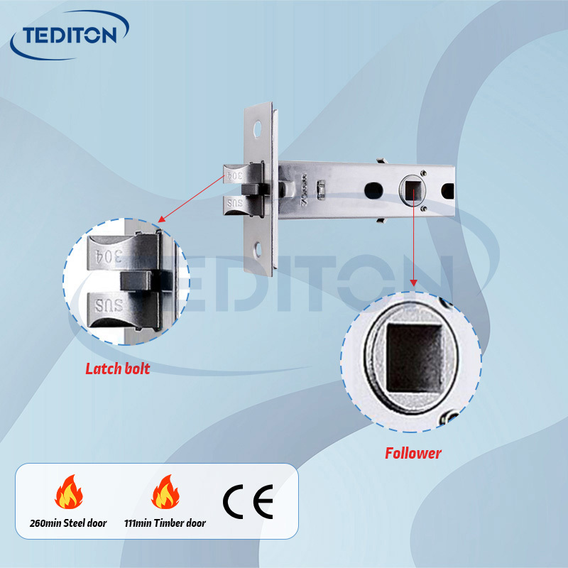 Tediton China Supplier 70# Single Latch Mortise Stainless Steel Lock Body for Smart Door Lock