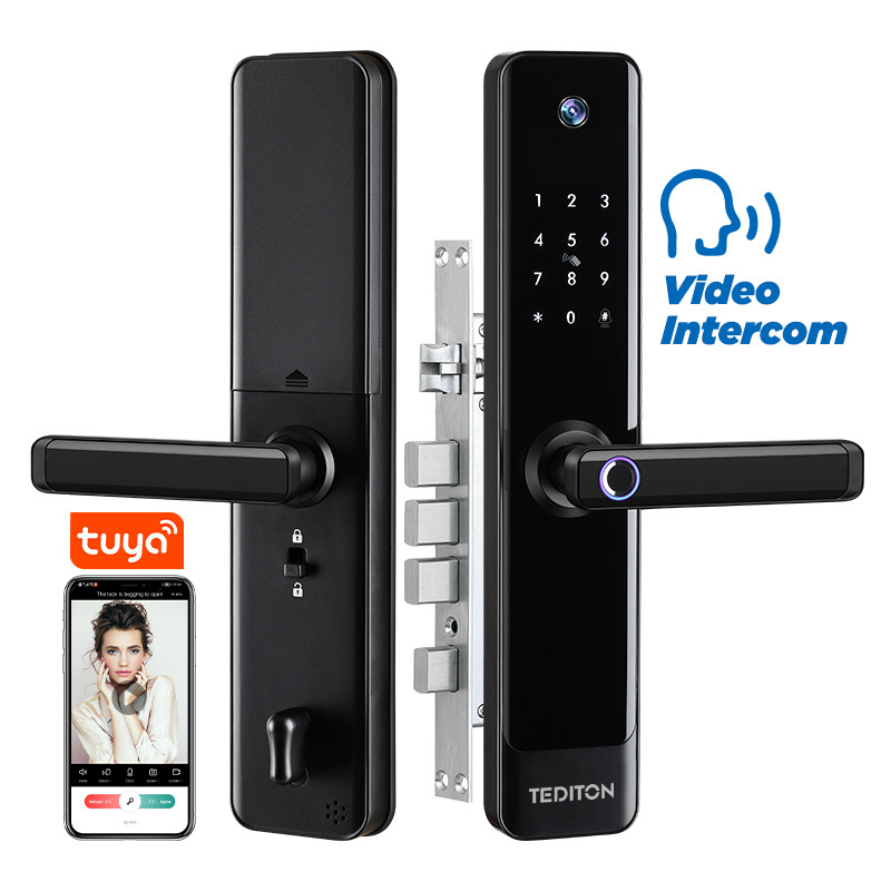 Tediton Real-Time Video Call Tuya App Peephole Door Lock Fingerprint Smart Camera Door Lock with Camera