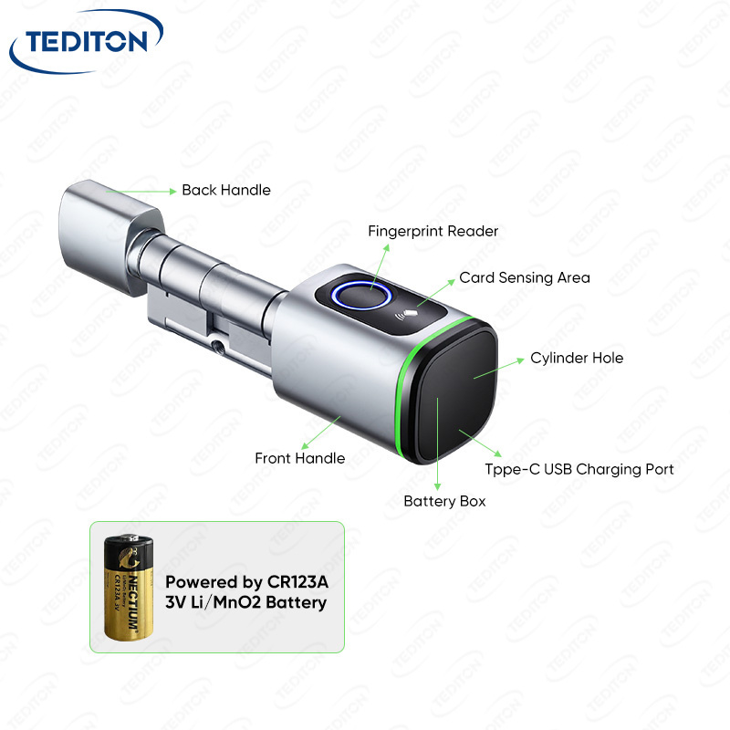 Tediton High Security Euro Standard Electronic Fingerprint Smart Door Cylinder Lock with TTlock App