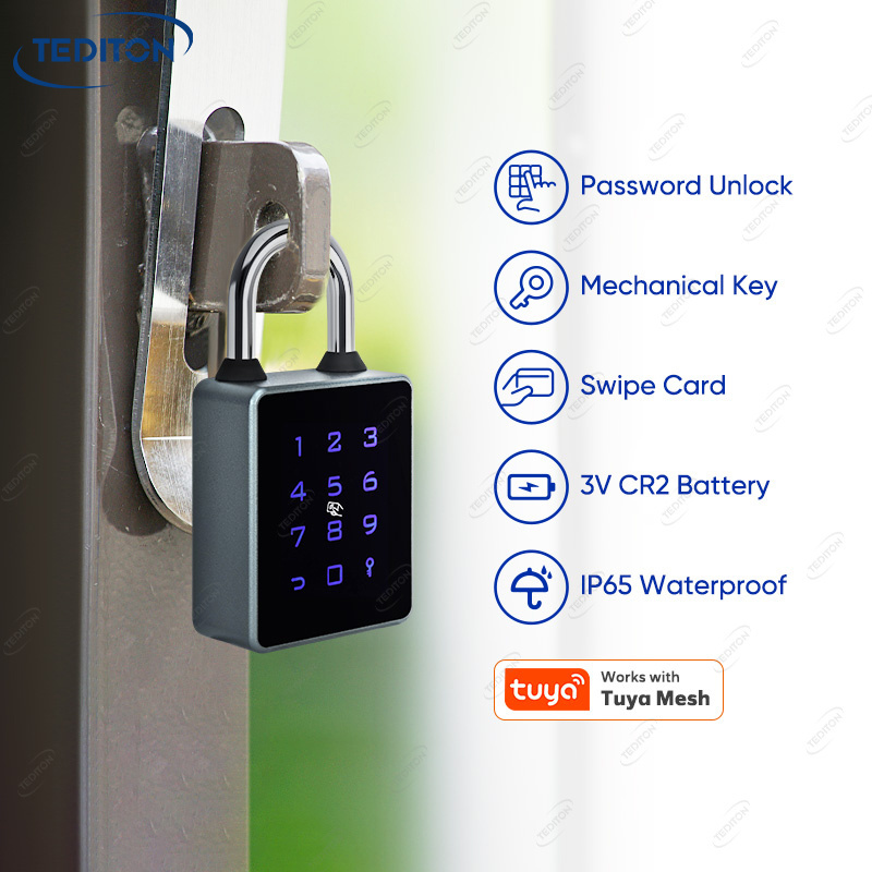 Tediton Waterproof Security Keyless Pin Code Card Key Combination Portable Smart App Padlock