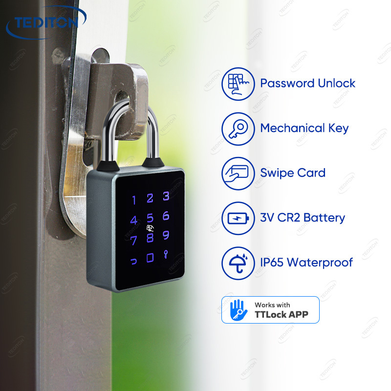 Tediton IP65 Security Intelligent Digital Smart TTlock APP Electronic Smart Padlock with Key