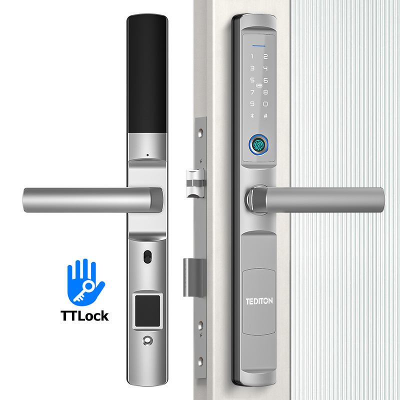 Tediton New Product Ttlock Tuya Biometric Fingerprint smart lock zigbee aluminium door use narrow type mortise door lock