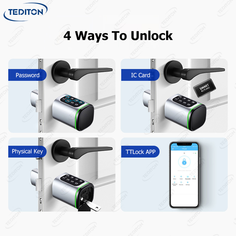 Tediton 2024 New Design European TTlock App Passcode Smart Cylinder Door Lock for Home Apartment