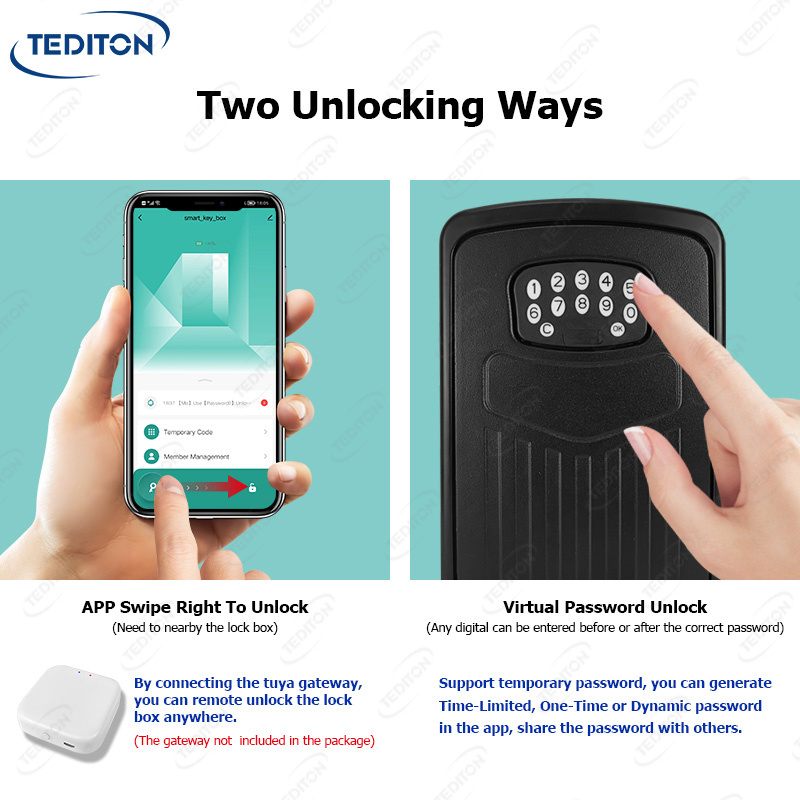 Tediton IP65 Waterproof Outdoor Tuya APP Control Wireless Smart Key Box for House Key