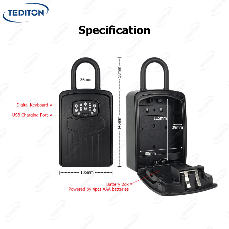 Tediton IP65 Waterproof Outdoor Tuya APP Control Wireless Smart Key Box for House Key