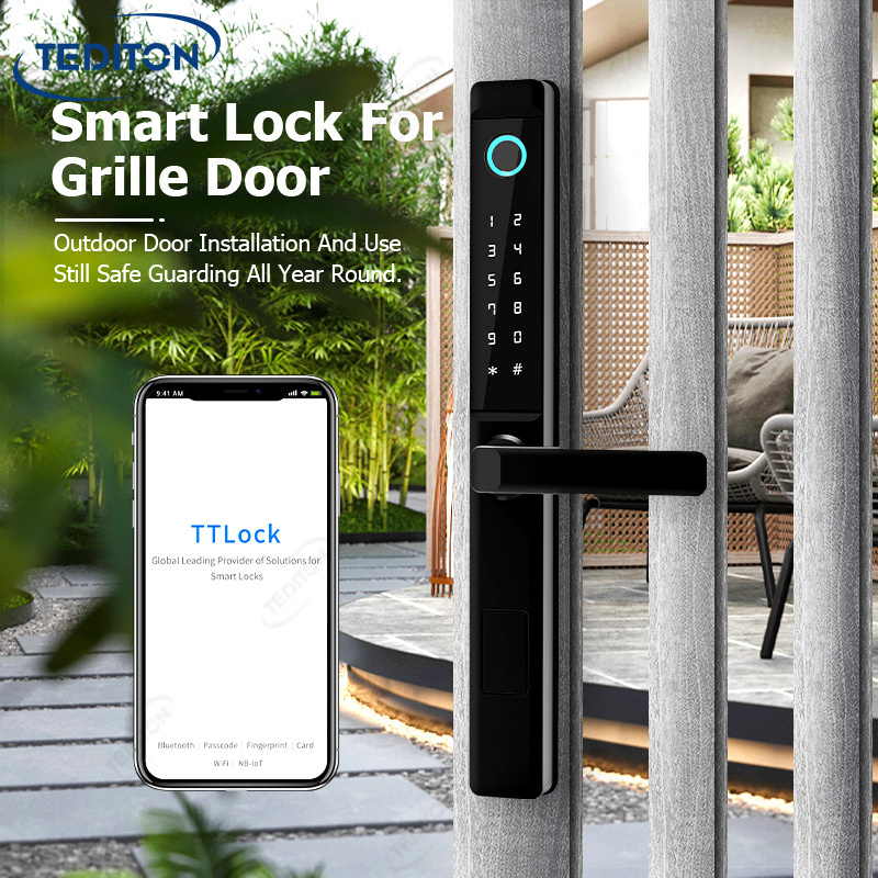 Tediton Smart lock Manufacturer TTlock App Outdoor Aluminum Double Sided Fingerprint smart door lock 4585