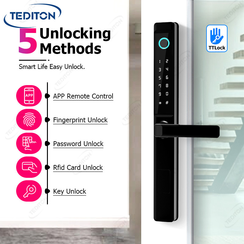 Tediton Smart lock Manufacturer TTlock App Outdoor Aluminum Double Sided Fingerprint smart door lock 4585