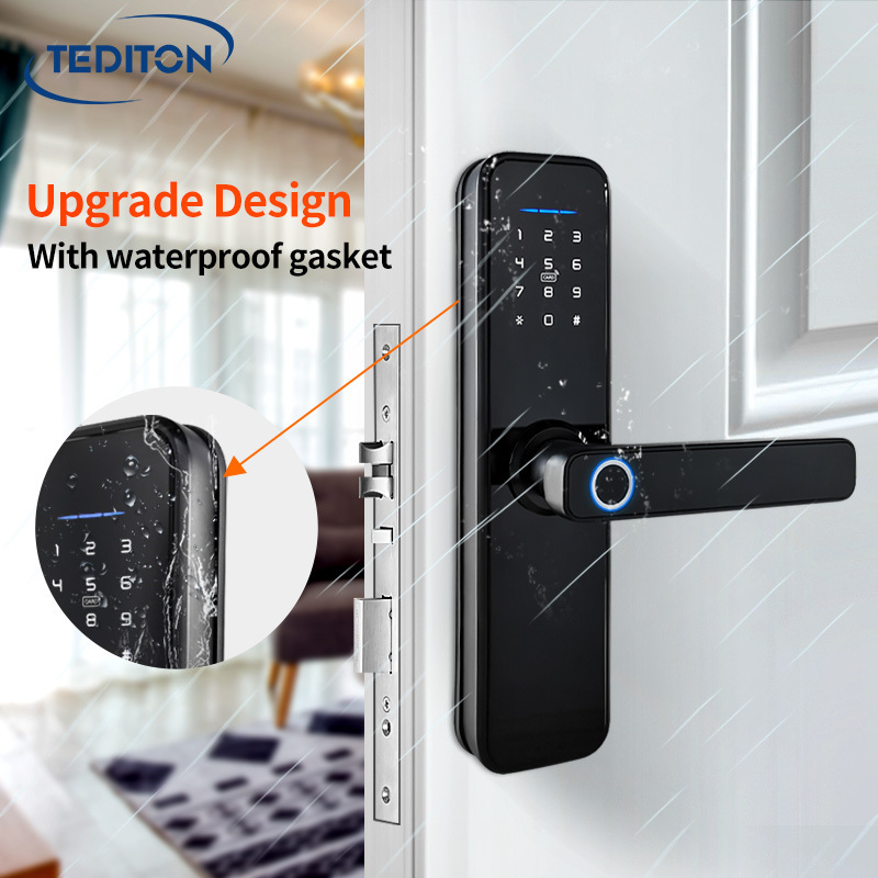 Tediton Waterproof Digital Biometric Fingerprint Handle Door Lock Tuya APP Smart Door Lock