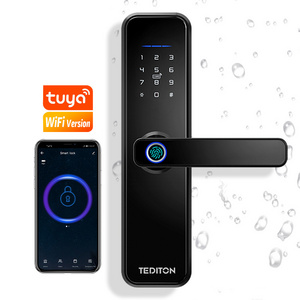 Tediton Waterproof Digital Biometric Fingerprint Handle Door Lock Tuya APP Smart Door Lock