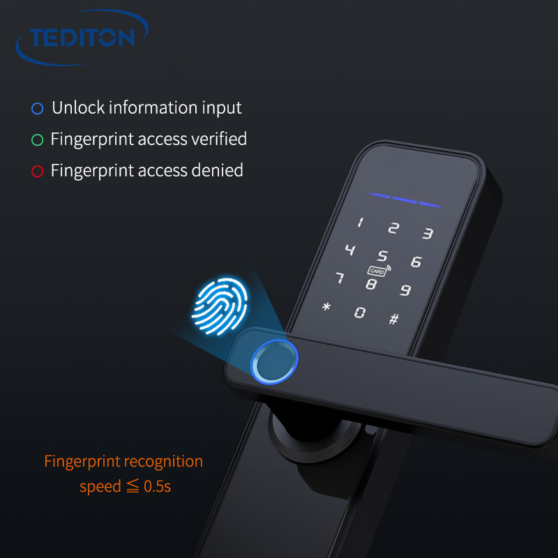 Tediton Waterproof Digital Biometric Fingerprint Handle Door Lock Tuya APP Smart Door Lock