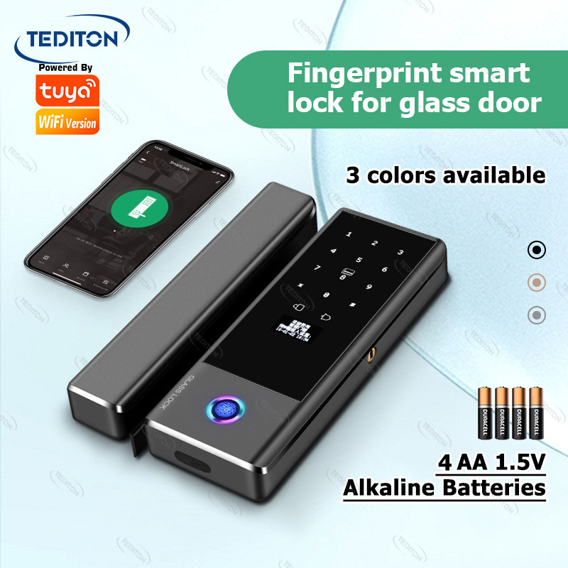 Tediton Tuya Smartlife Remote Control Sliding Office Digital Door Lock Fingerprint Smart Glass Door Lock