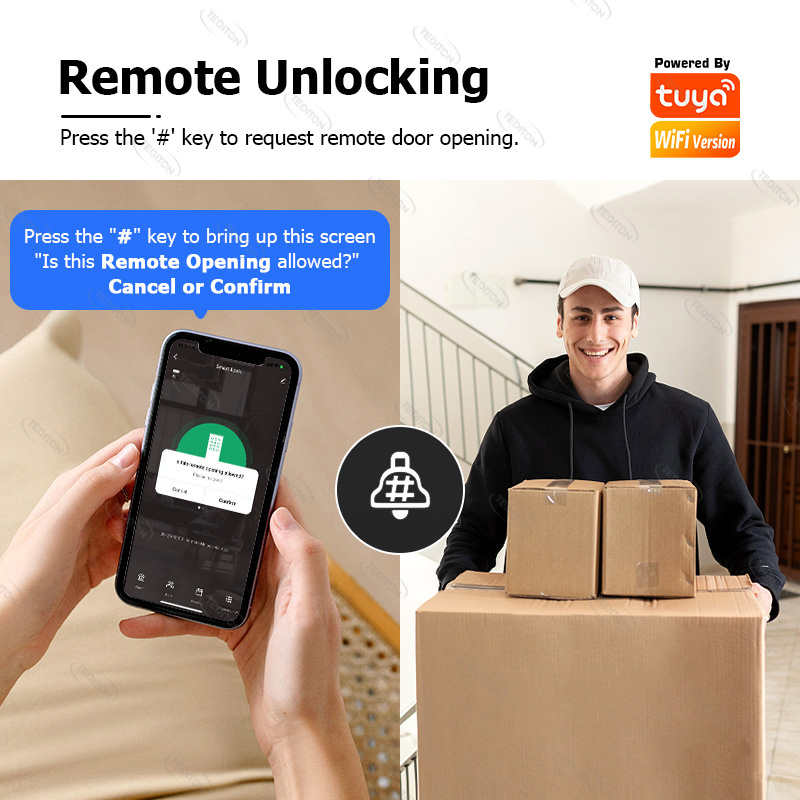 Tediton Tuya Smartlife Remote Control Sliding Office Digital Door Lock Fingerprint Smart Glass Door Lock