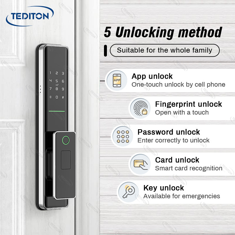 Tediton Outdoor Electronic Mortise Code Password Biometric Fingerprint Tuya Smart Lock