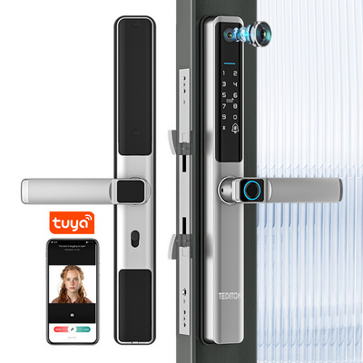 Tediton IP65 Smart Camera Fingerprint RfID Card Password Aluminum Sliding Door Lock With Doorbell Bulit-in Door Lock