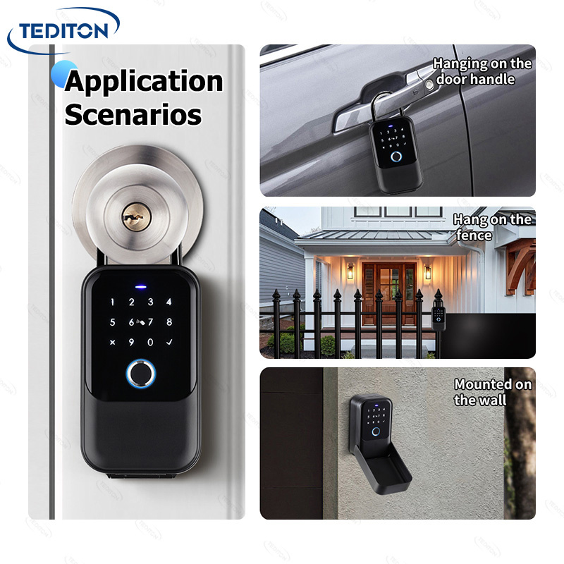 Tediton Outdoor Wall Mounted Key Box Tuya App Password Fingerprint Smart Key Lock Box