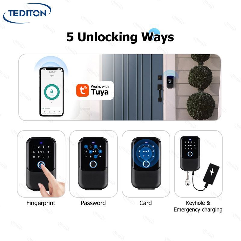 Tediton Outdoor Wall Mounted Key Box Tuya App Password Fingerprint Smart Key Lock Box