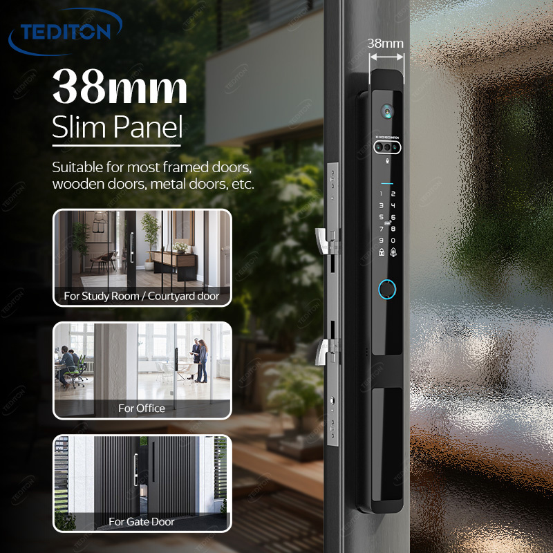 Tediton Waterproof Smart Aluminum Door Lock Fingerprint Password Narrow Gate Digital Door Smart Lock For Sliding Door