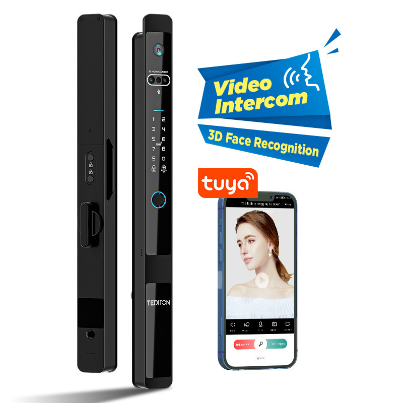 Tediton Tuya Wifi Waterproof APP Smart for Sliding glass door Digital Aluminum Ekey Fingerprint Camera Door Lock