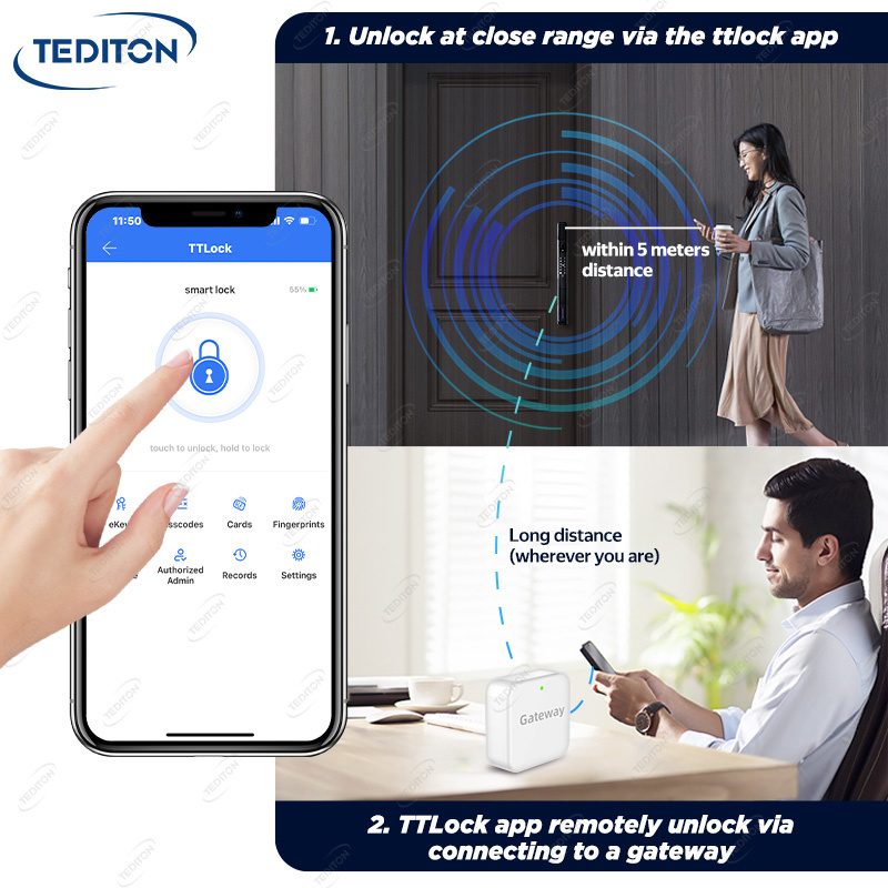 Tediton TTlock IP64 Waterproof 3D Face Recognition Fingerprint Motion Detection Smart Lock With Wifi