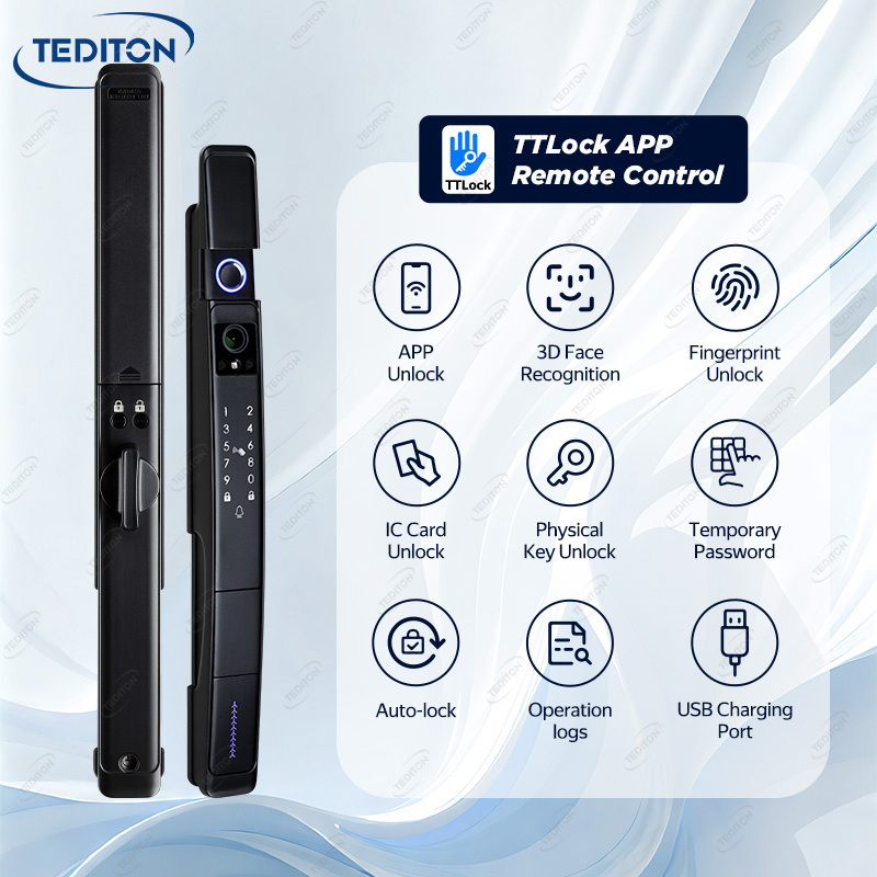 Tediton TTlock IP64 Waterproof 3D Face Recognition Fingerprint Motion Detection Smart Lock With Wifi