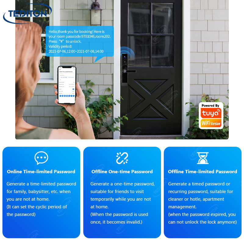 Tediton Door Handle With Camera And Wifi And Bell Front Door Handle Fingerprint Digital Smart Door Lock