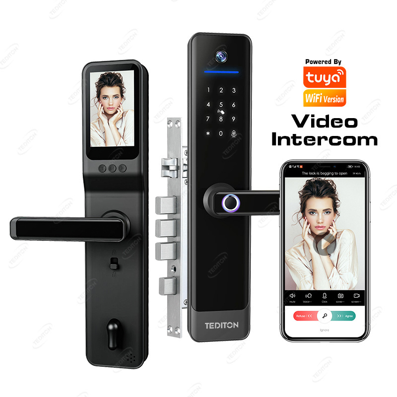 Tediton Door Handle With Camera And Wifi And Bell Front Door Handle Fingerprint Digital Smart Door Lock