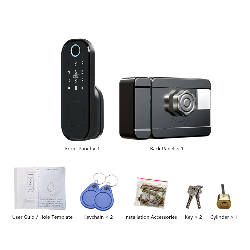 Tediton Gate Door Electric Rim Lock Tuya Wifi Fingerprint Card Anti Theft Smart Door Rim Lock For Main Door