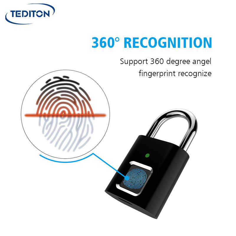 Tediton Rechargeable Smart Fingerprint Pad Lock Padloc Keyless Smart Fingerprint Door Lock Padlock Fingerprint Locks