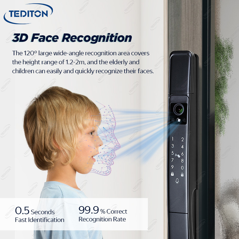 Tediton Tuya IP64 Video Intercom Real Time Smart Life Vertical Face Lock Face Recognition Key Lock