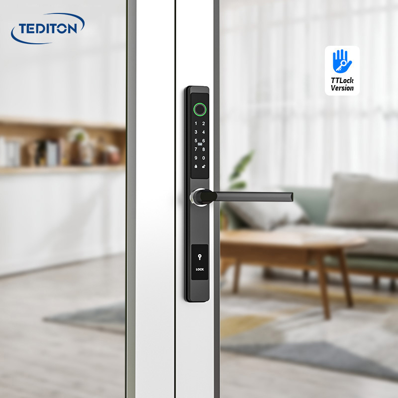 Tediton Keyless TTlock Electronic Intelligent Door Handle Lock Fingerprint Sliding Glass Door Lock