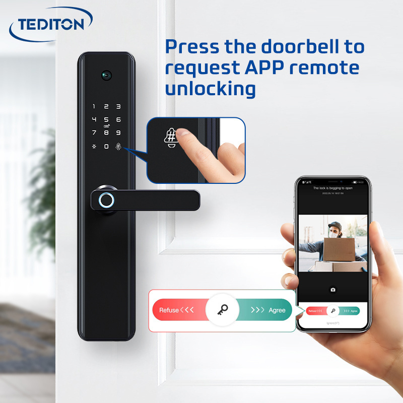 Tediton Outdoor High Security Wifi Remote Control Fingerprint Door Lock Tuya Smart Door Lock with Camera