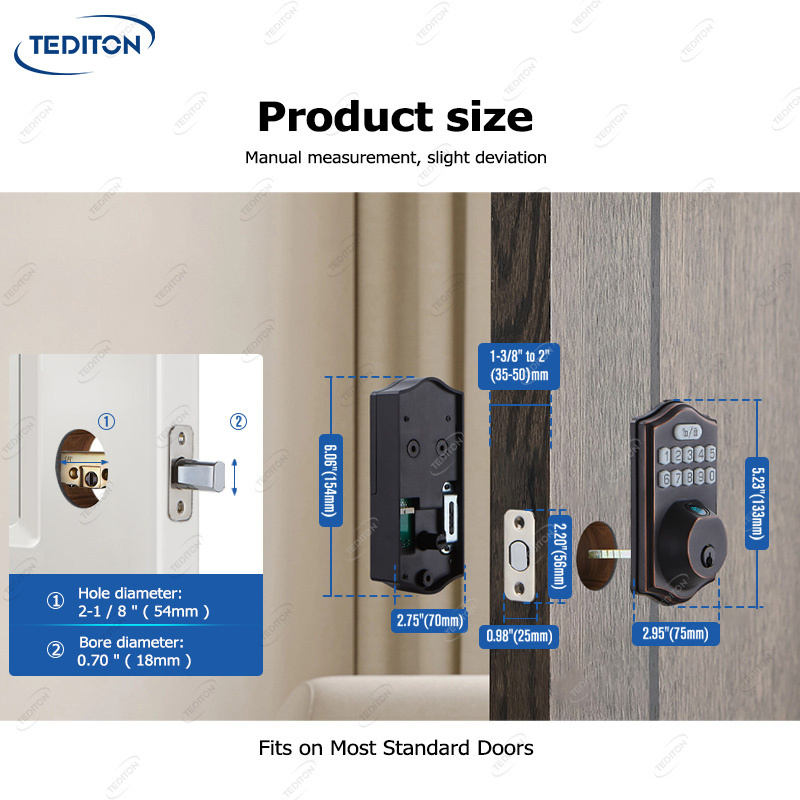 Tediton Waterproof Smart Biometric Fingerprint Lock Home Apartment Smart Deadbolt Lock