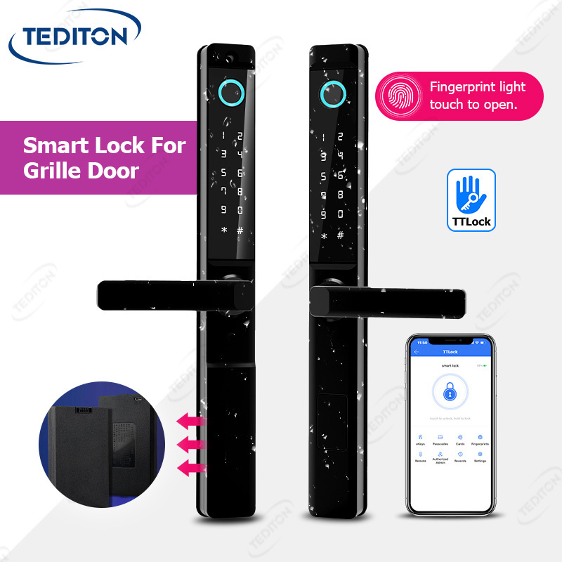 Tediton TTlock Outdoor Double Key Smart Lock Glass Door Waterproof Double Finger Print Smart Door Lock