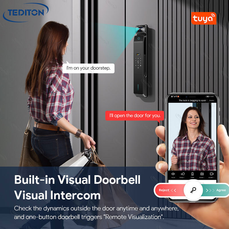 Real Time Intercom Palm Vein Recognition Serrure Intelligente Tuya Wifi Outdoor Front Smart Digital Door Lock With Camera