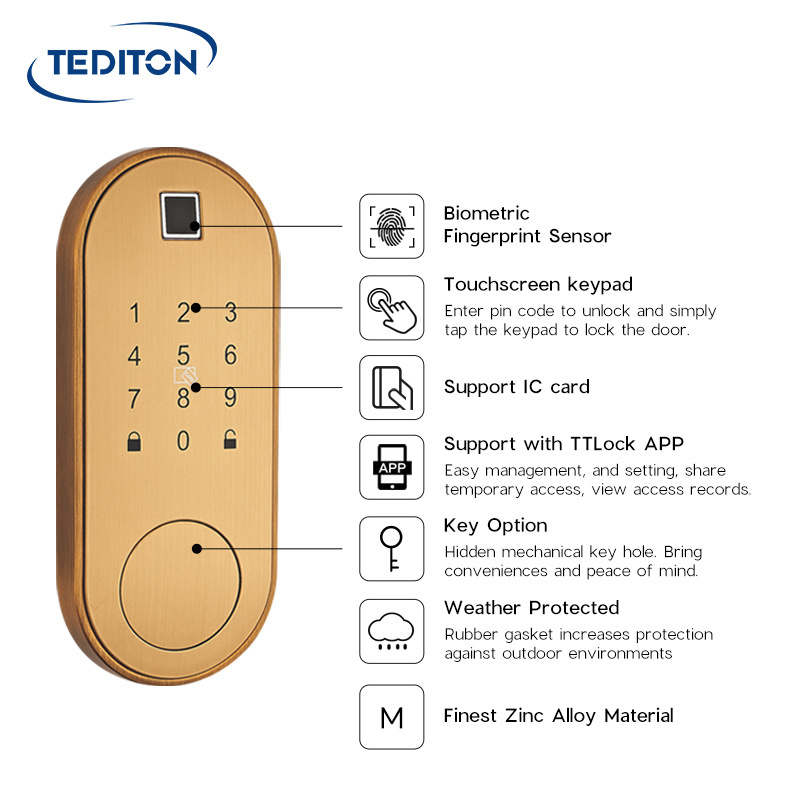 Wholesale Electric New style Ttlock app Safety Digital Card Fingerprint Deadbolt Smart Door Lock