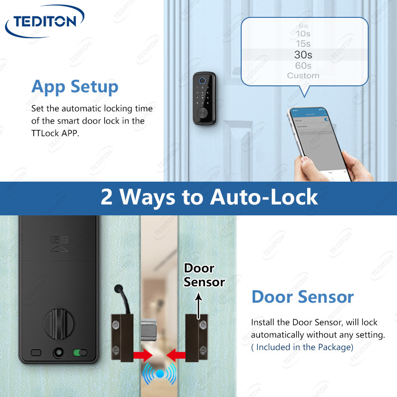 Tediton Indoor Fingerprint Door Lock Electronic Security Lock Keyless dead bolt smart door lock for Bedroom Office