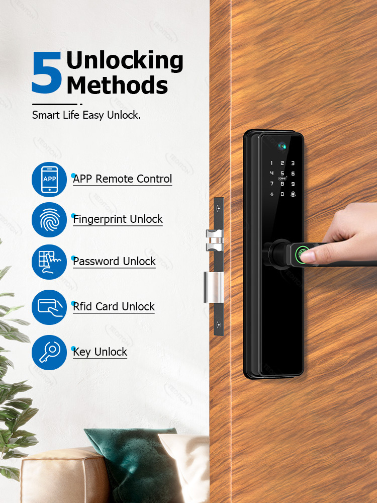 Tediton Cerradura Inteligente zigbee alexa security wood door Tuya Wifi smart lock door lock with camera fingerprint doorbell