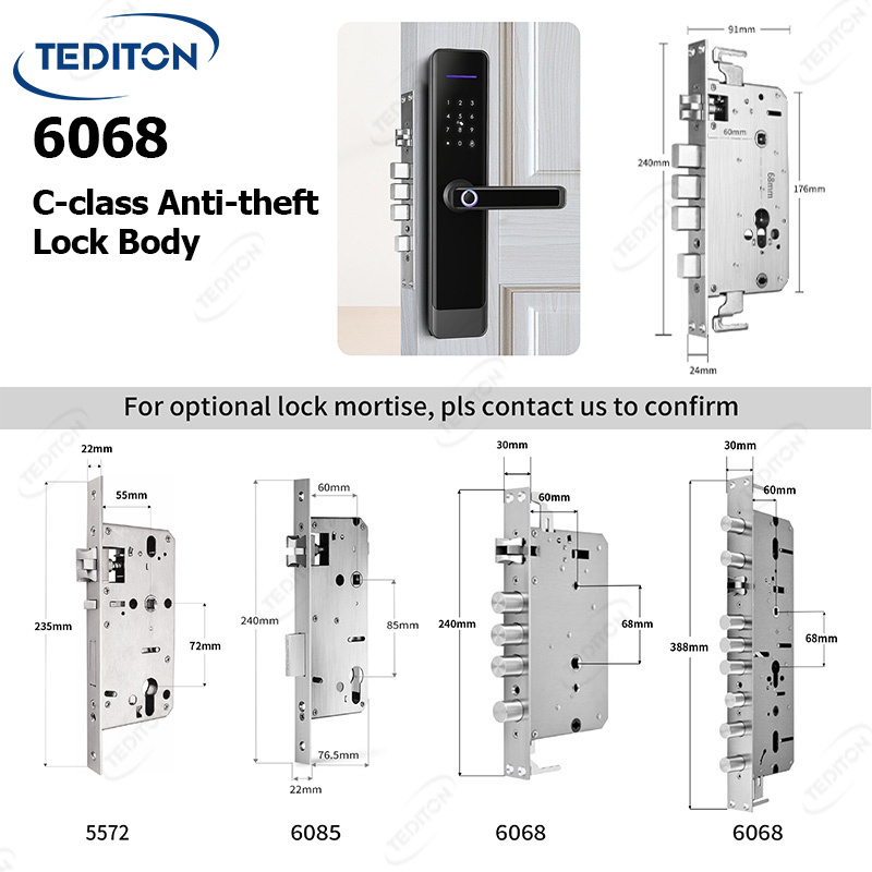 Tediton High Quality TTlock App Control 6068 Security Mortise Door Locks for Wooden Doors