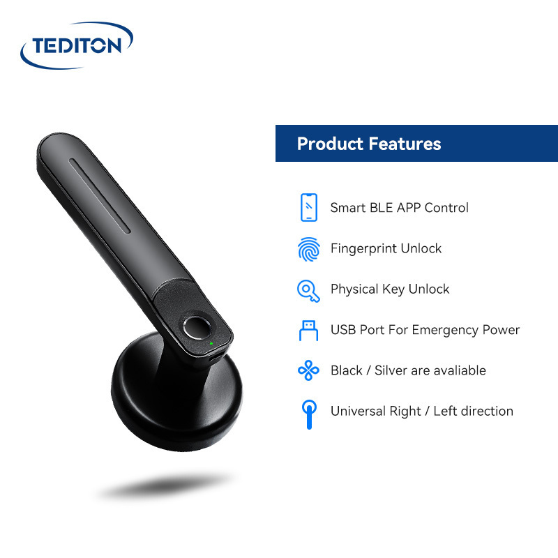 Tediton Simplified Lever Keyless Magnetic Fingerprint Door Handle Lock with Key