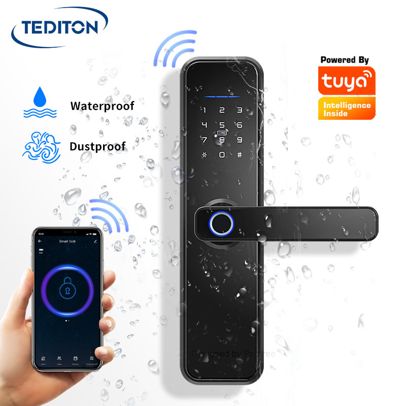 Waterproof Tuya WiFi App Smart Door Lock Biometric lock fingerprint door handle Digital Keyless lock