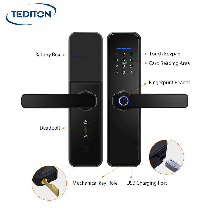 Waterproof Tuya WiFi App Smart Door Lock Biometric lock fingerprint door handle Digital Keyless lock