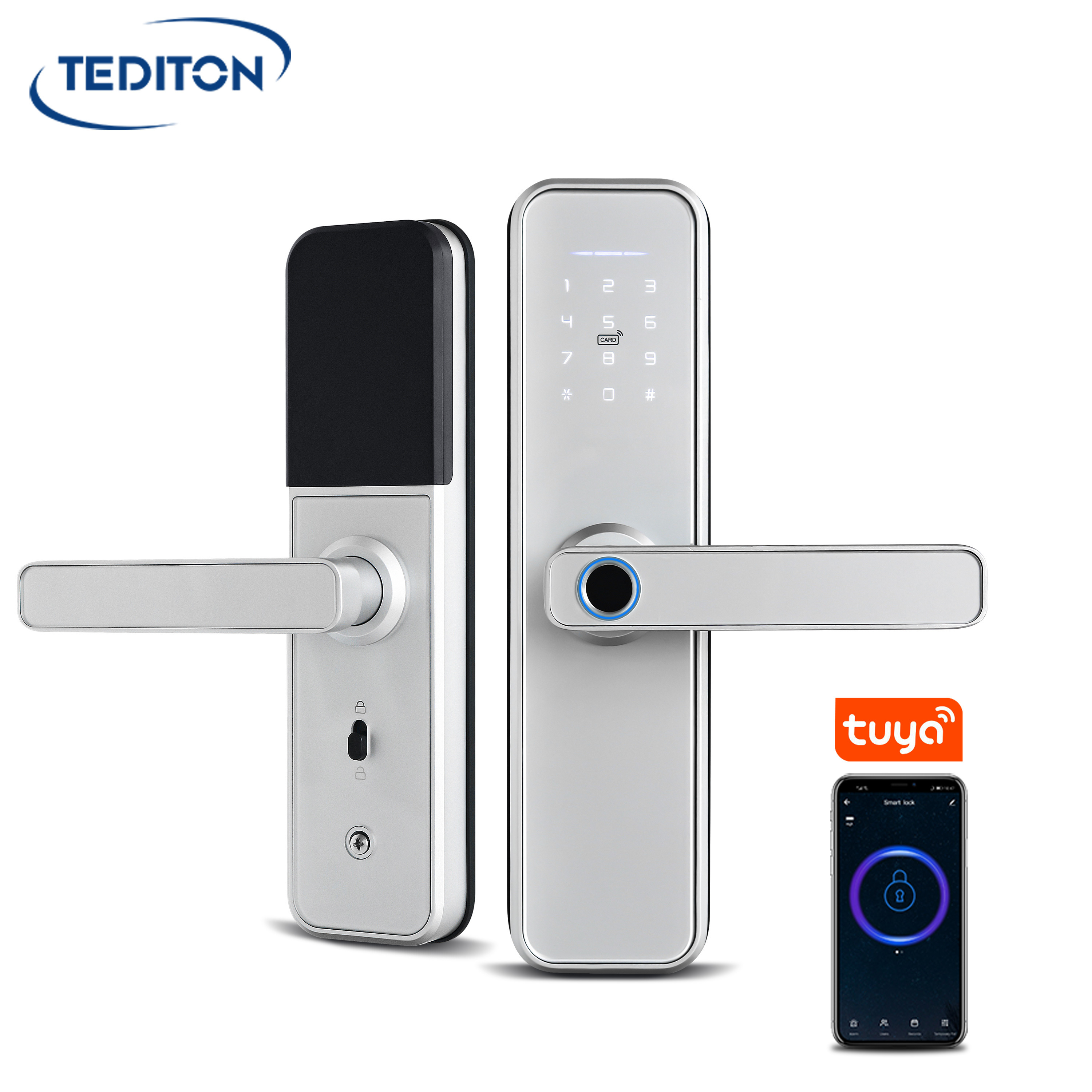 Waterproof Tuya WiFi App Smart Door Lock Biometric lock fingerprint door handle Digital Keyless lock