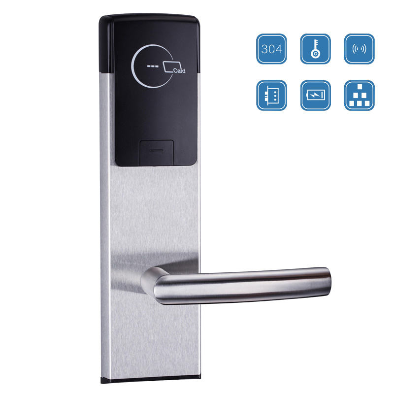 Stainless Steel Keyless Electronic Door Lock Hotel Card Key Lock System RFID Hotel Card Reader Door Lock with key and card