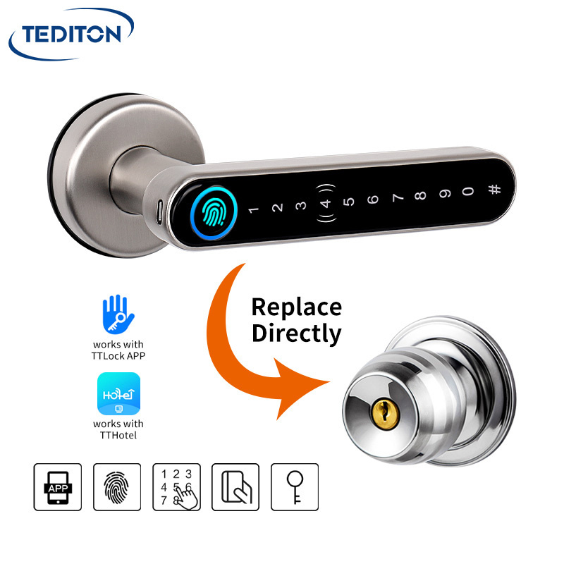 Cerradura Inteligente Ttlock Hotel Wifi Bedroom Biometric Electronic Locks Digital Smart Door Handle Fingerprint Lock